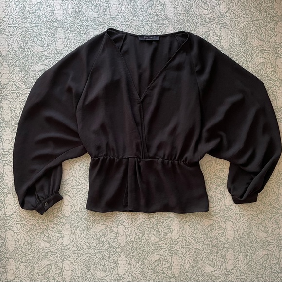 All Saints Black V Neck Blouse Minimalist Scandinavian Whimsigoth - Picture 1 of 4